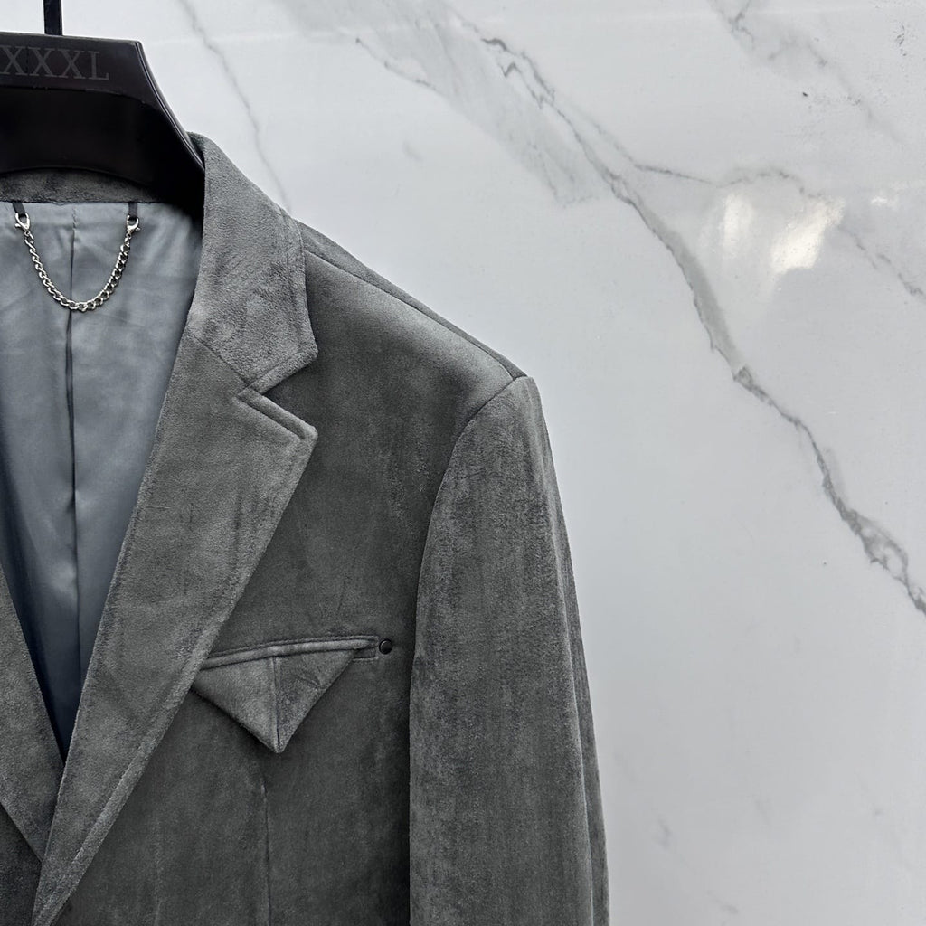 Prada - Grey Suede Blazer with Patch Pockets