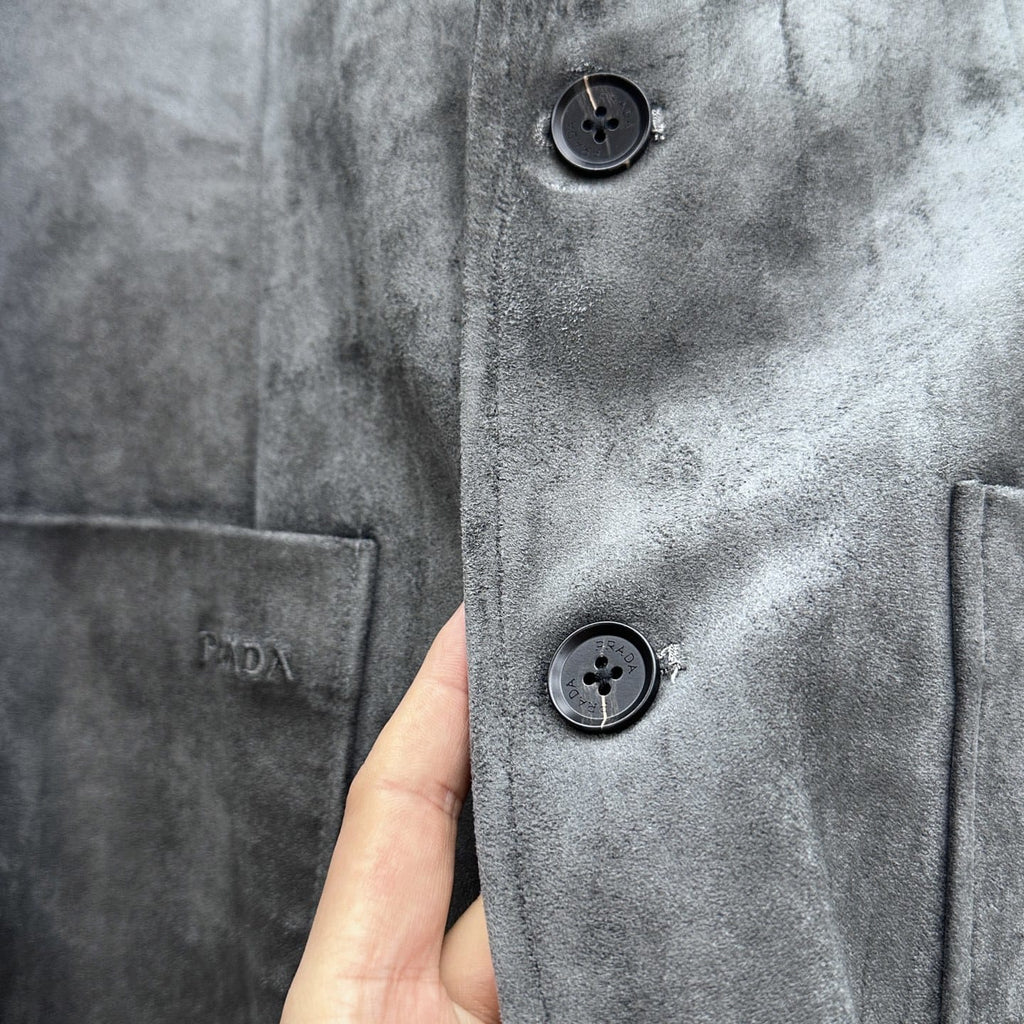 Prada - Grey Suede Blazer with Patch Pockets