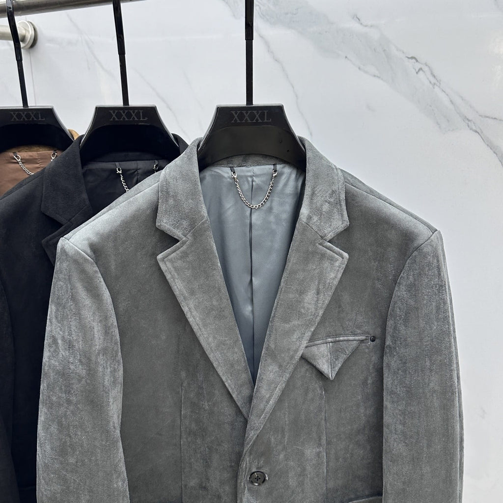 Prada - Grey Suede Blazer with Patch Pockets