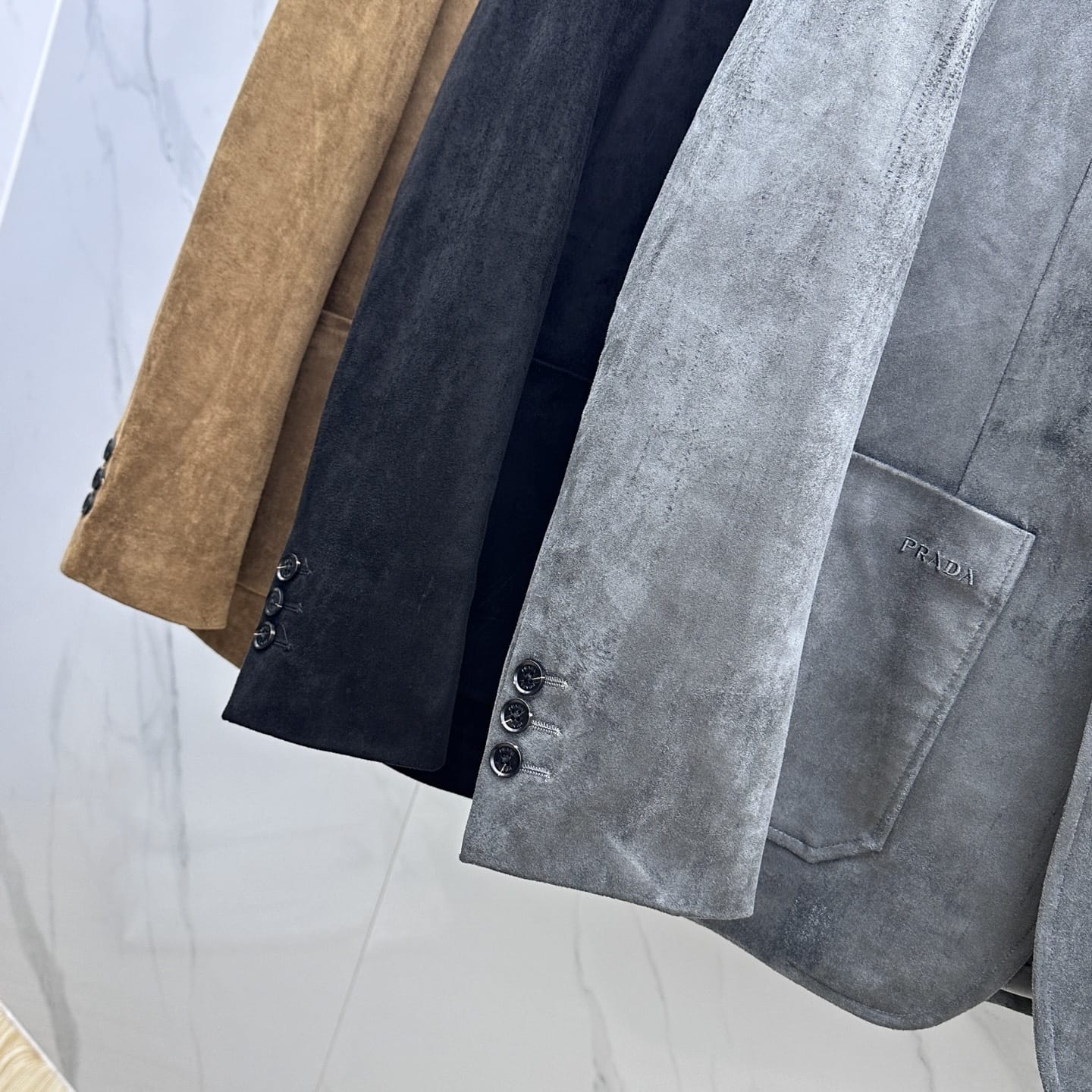 Prada - Grey Suede Blazer with Patch Pockets
