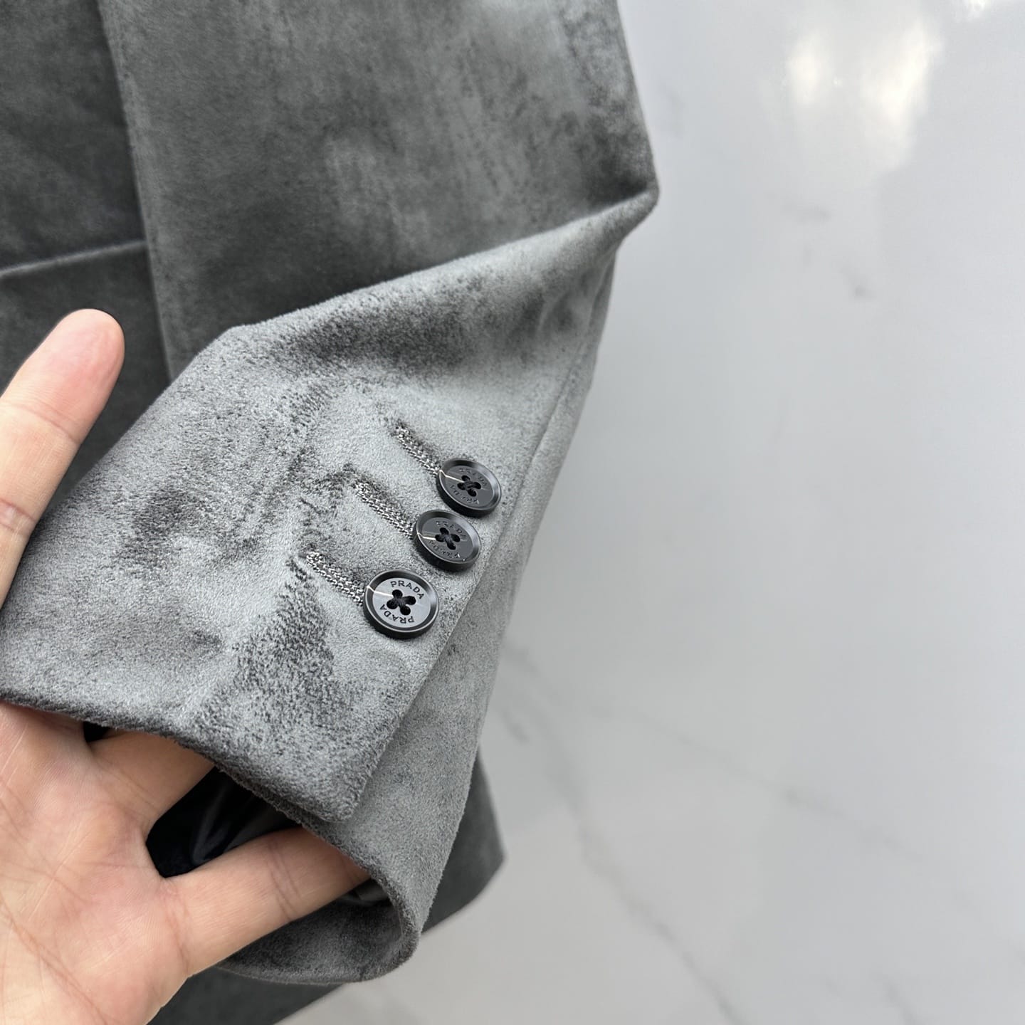 Prada - Grey Suede Blazer with Patch Pockets