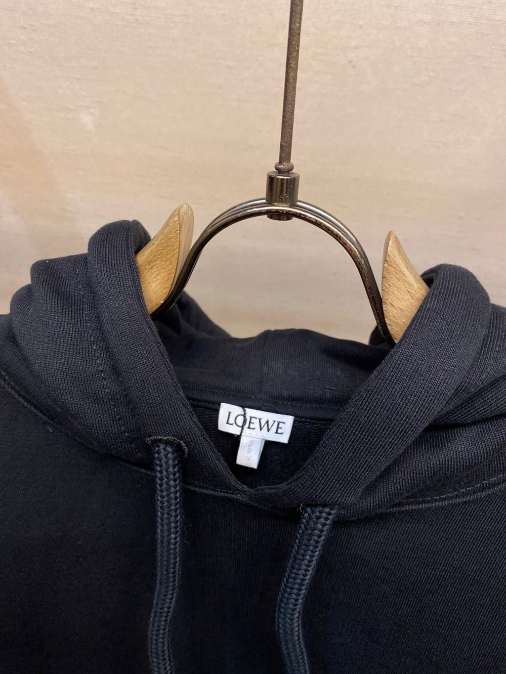 Loewe - Black Cotton Hoodie with Leather Bunny Patch