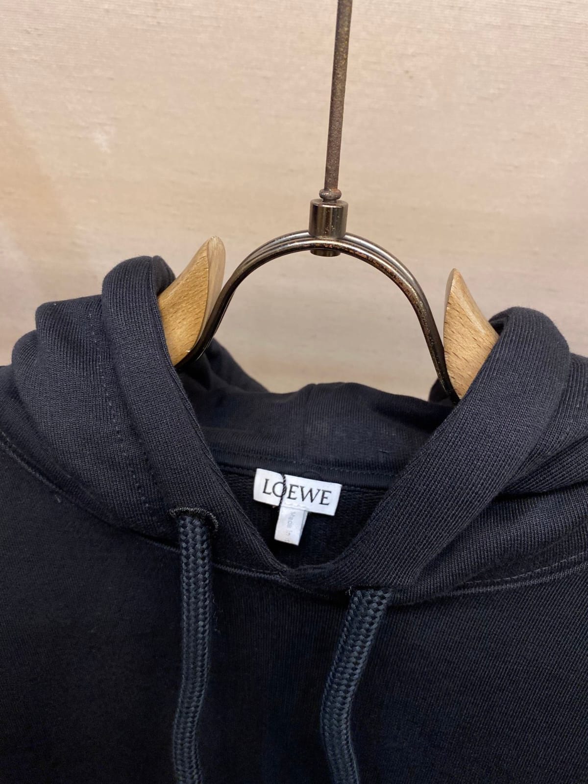 Loewe - Black Cotton Hoodie with Leather Bunny Patch