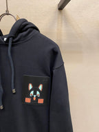 Loewe - Black Cotton Hoodie with Leather Bunny Patch