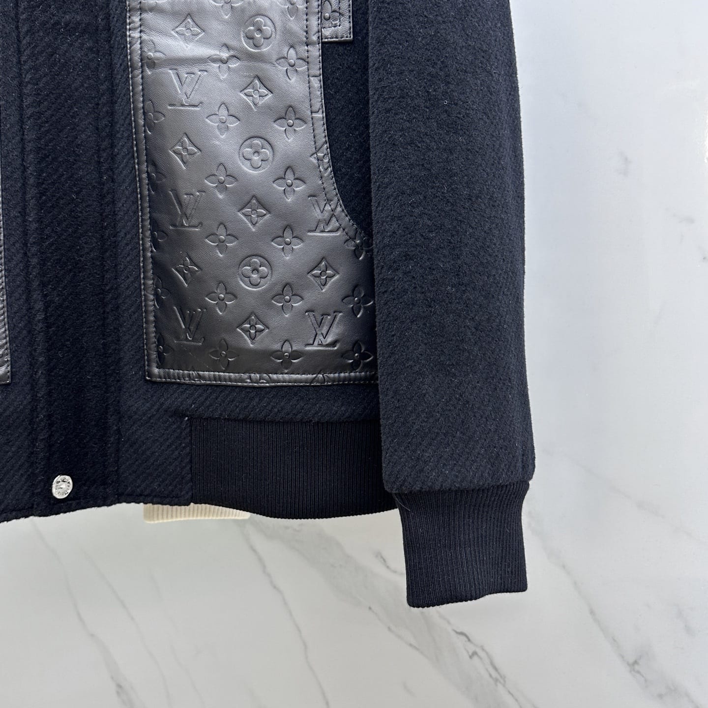 Louis Vuitton - Mixed-Media Varsity Black Jacket