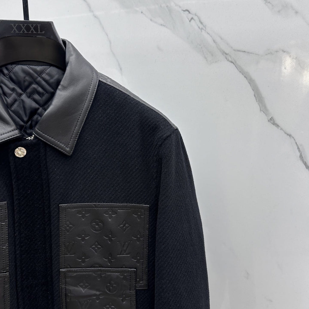 Louis Vuitton - Mixed-Media Varsity Black Jacket