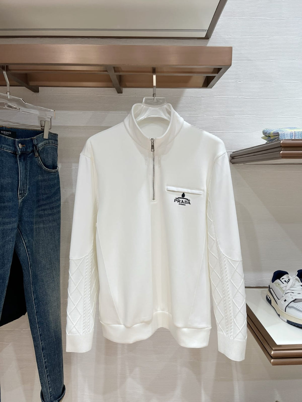 Prada - White Knit Quarter-Zip Pullover
