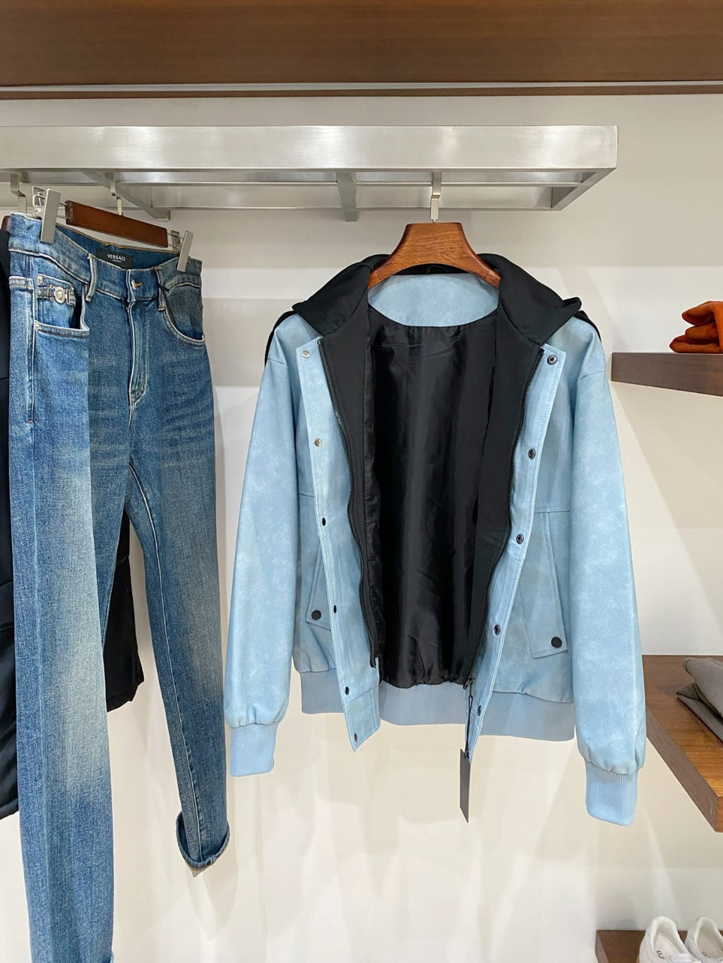 Prada - Light Blue Suede-Effect Hooded Bomber Jacket