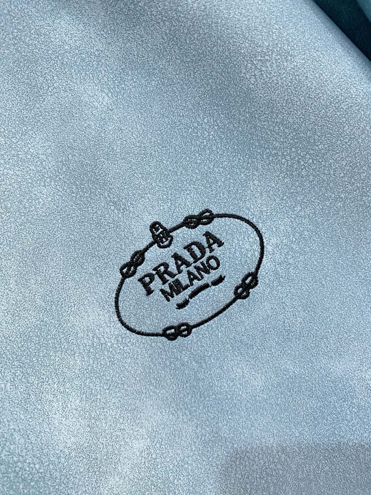 Prada - Light Blue Suede-Effect Hooded Bomber Jacket