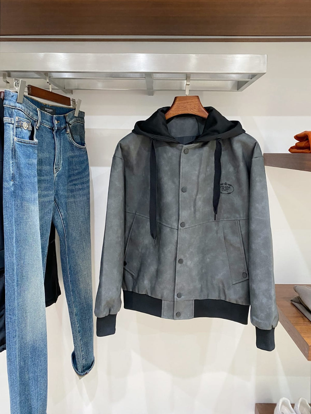 Prada - Dark Grey Suede-Effect Hooded Bomber Jacket
