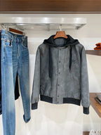 Prada - Dark Grey Suede-Effect Hooded Bomber Jacket