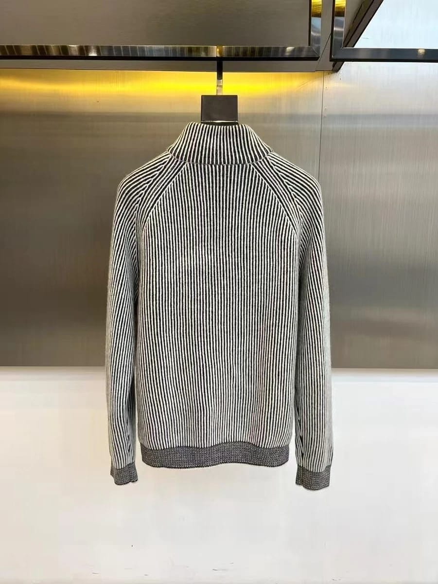 Brunello Cucinelli - Striped Ribbed Knit Quarter-Zip Sweater - Light Grey