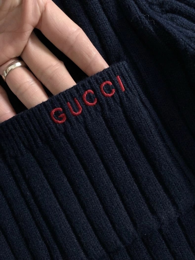 Gucci - Men's Navy Ribbed Knit Crewneck Sweater