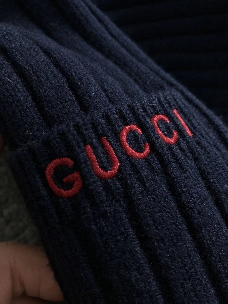 Gucci - Men's Navy Ribbed Knit Crewneck Sweater