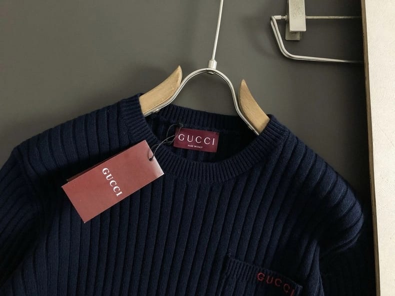 Gucci - Men's Navy Ribbed Knit Crewneck Sweater