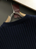 Gucci - Men's Navy Ribbed Knit Crewneck Sweater