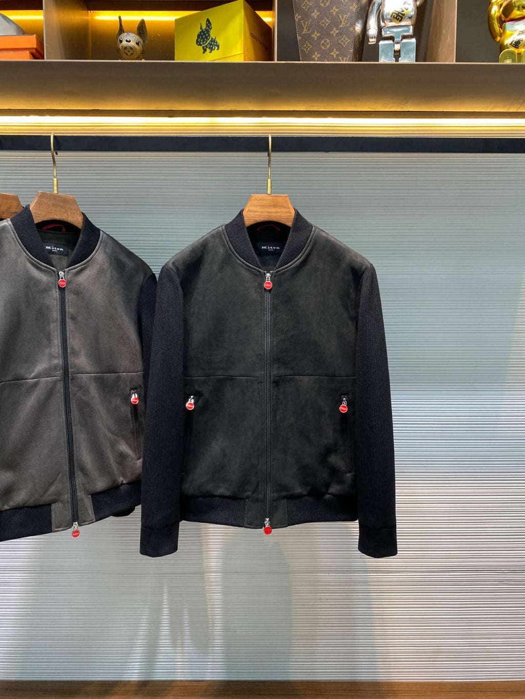 Kiton - Men's Two-Tone Suede Black Bomber Jacket