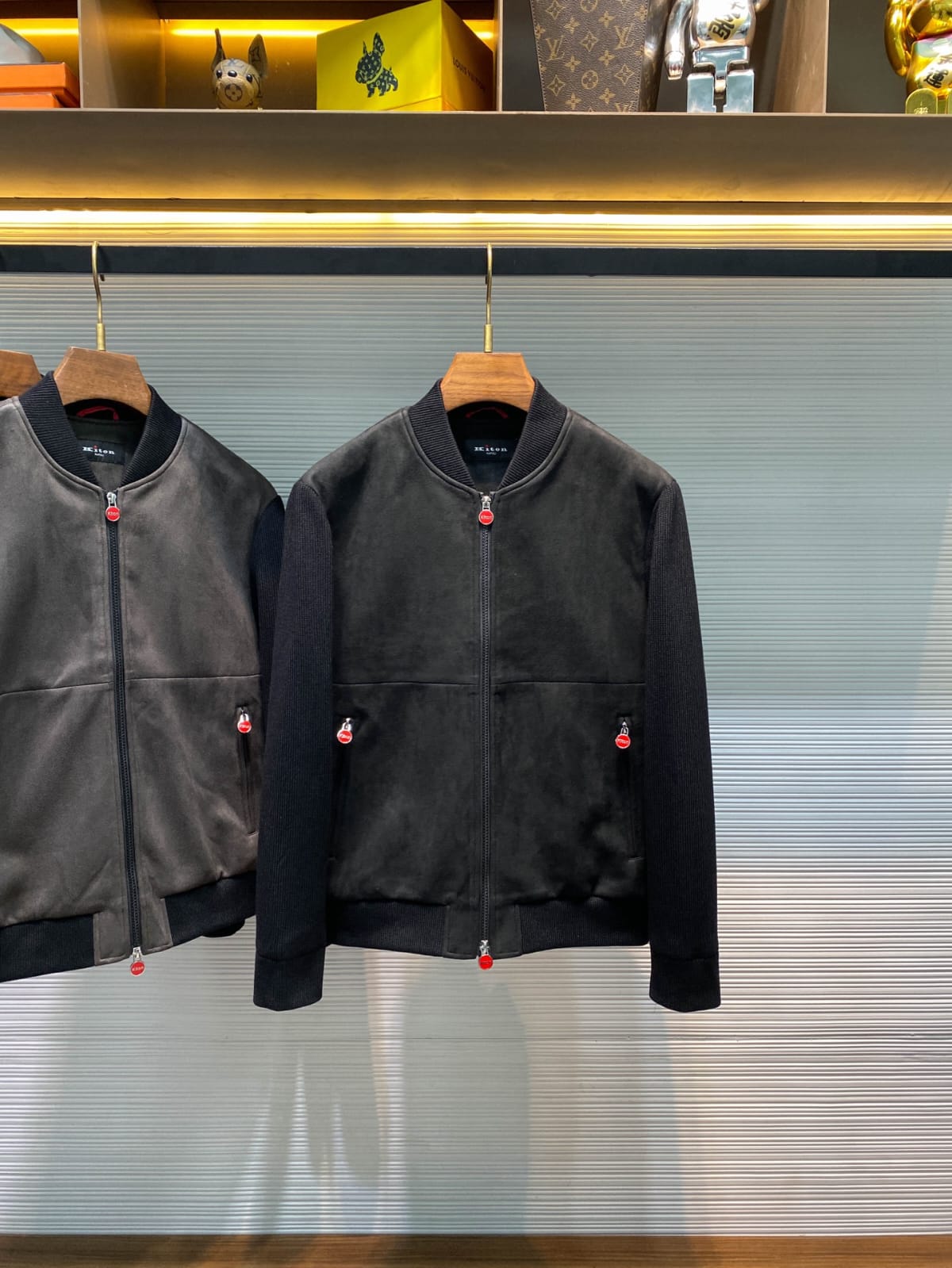 Kiton - Men's Two-Tone Suede Black Bomber Jacket