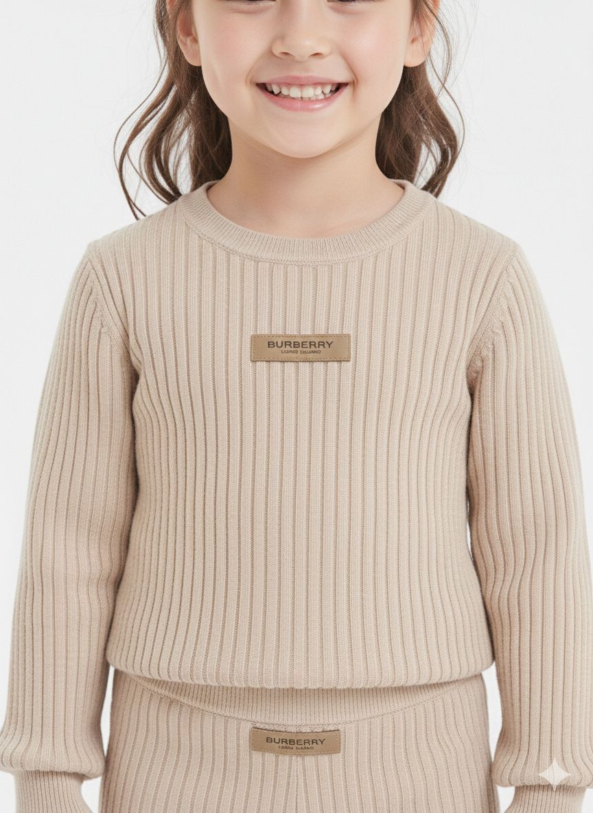 Burberry - Girls' Signature Ribbed Knit 2-Piece Lounge Set – Sweater & Leggings