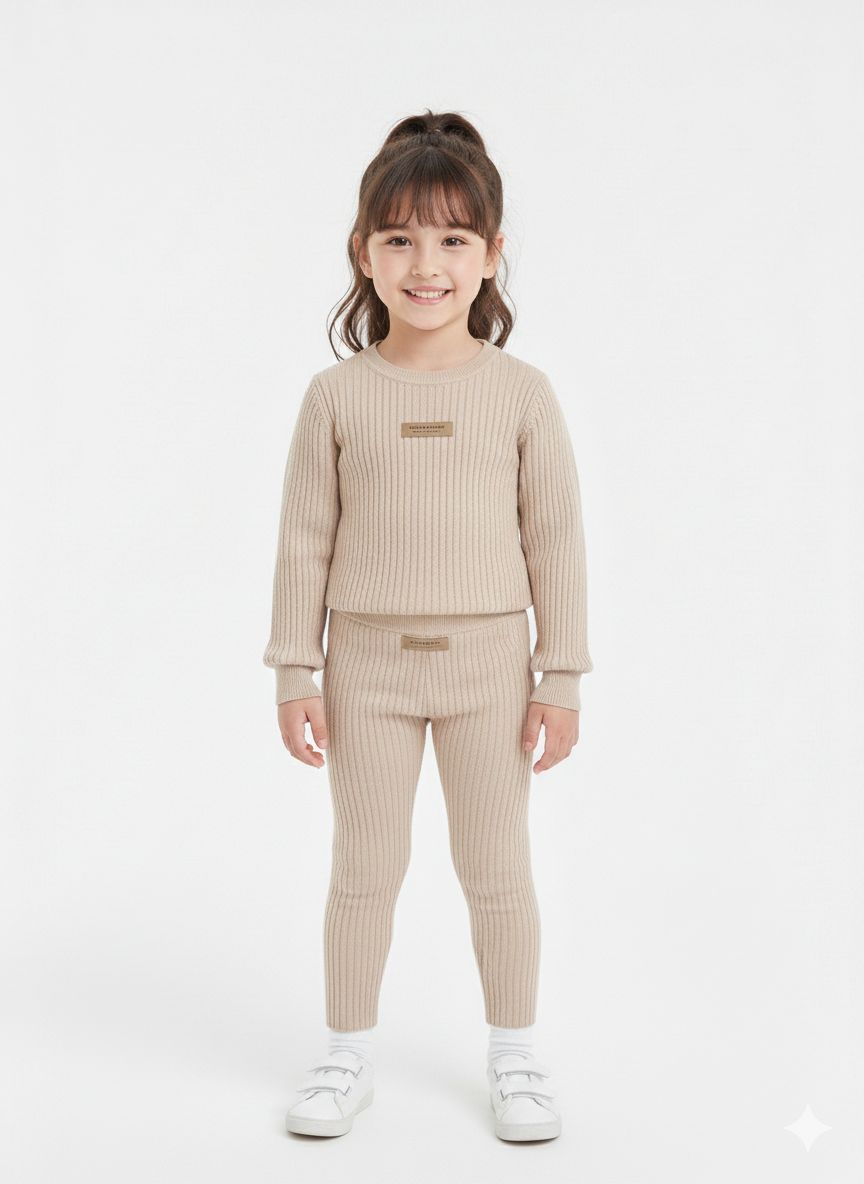 Burberry - Girls' Signature Ribbed Knit 2-Piece Lounge Set – Sweater & Leggings