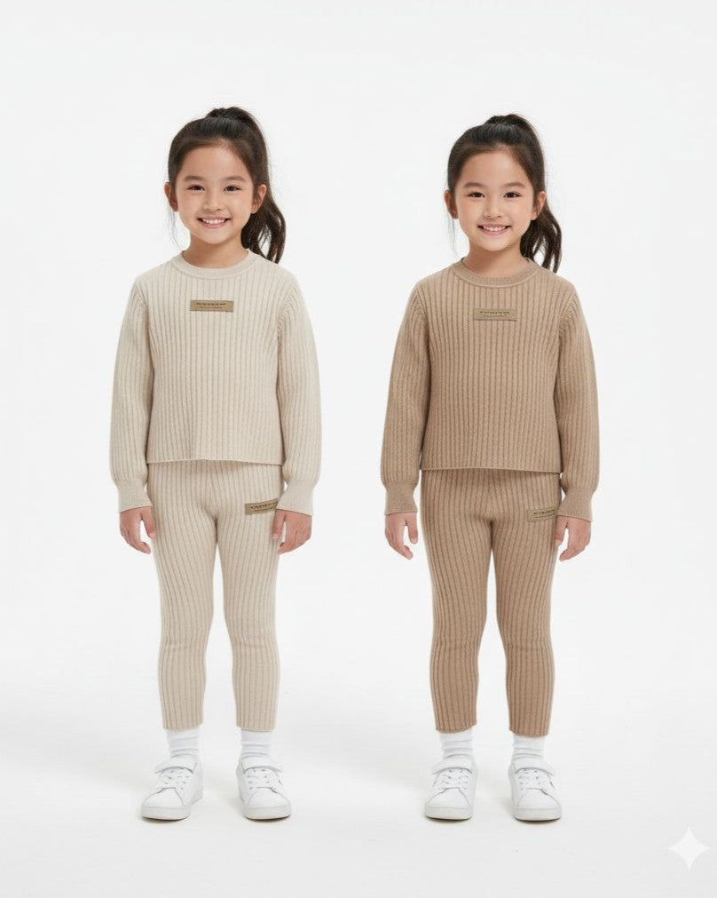Burberry - Girls' Signature Ribbed Knit 2-Piece Lounge Set – Sweater & Leggings