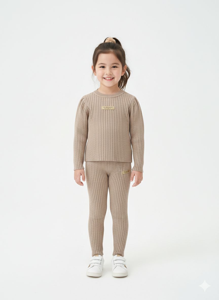 Burberry - Girls' Signature Ribbed Knit 2-Piece Lounge Set – Sweater & Leggings