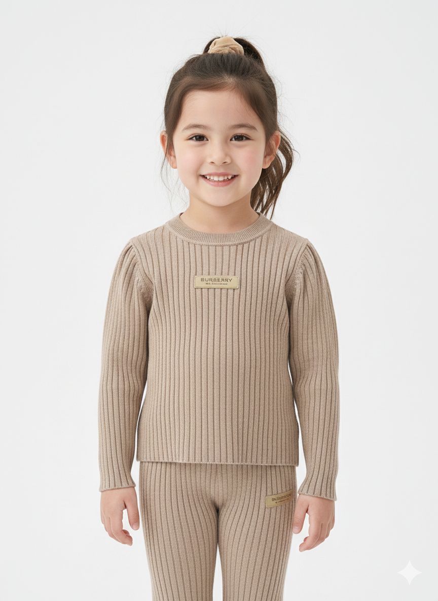 Burberry - Girls' Signature Ribbed Knit 2-Piece Lounge Set – Sweater & Leggings