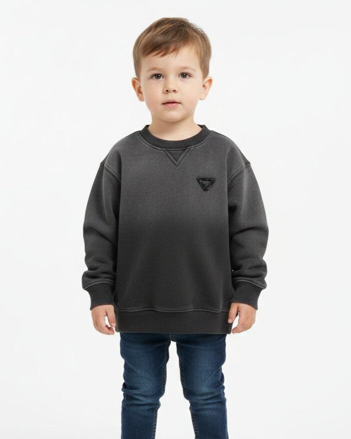 Prada - Boys' Charcoal Grey Triangle Logo Crewneck Sweatshirt
