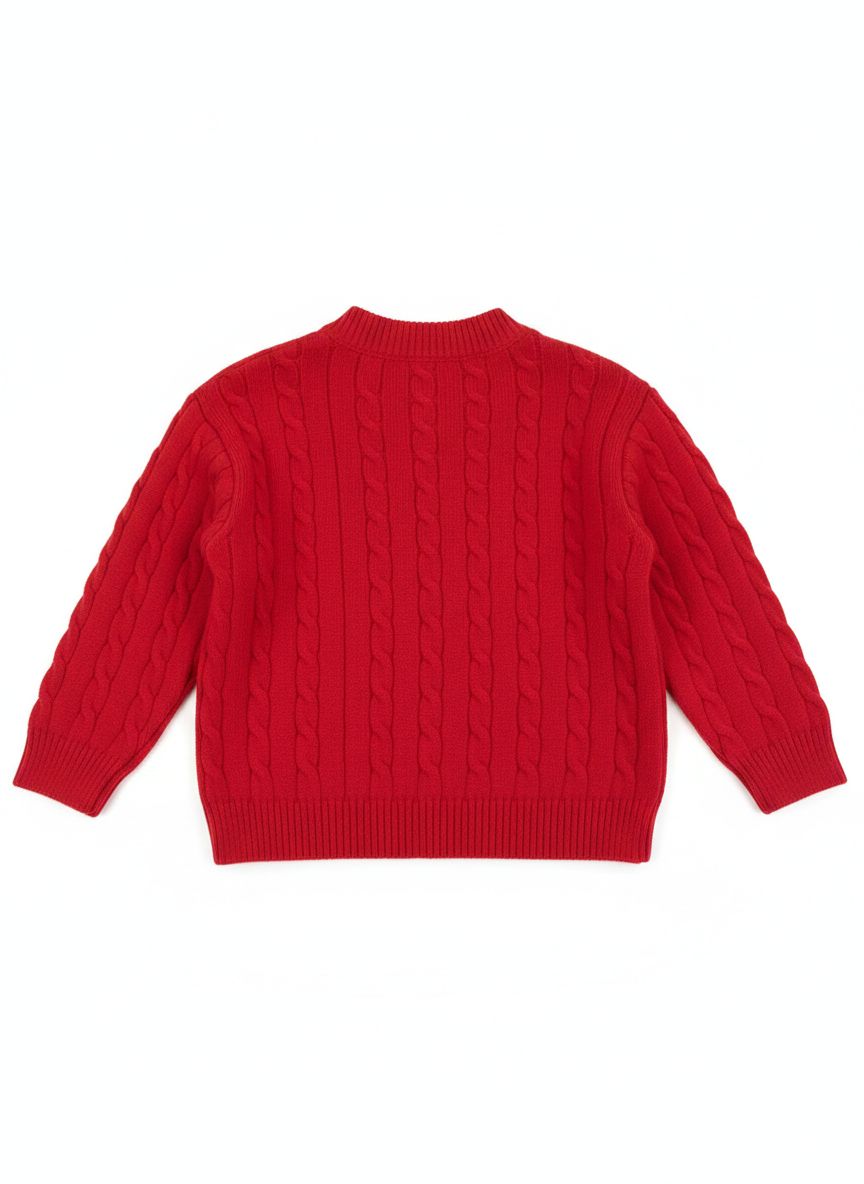 Moncler - Enfant Unisex Red Cable Knit Sweater with Logo Patch
