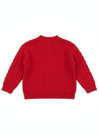 Moncler - Enfant Unisex Red Cable Knit Sweater with Logo Patch