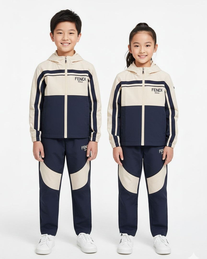 Fendi - Kids Unisex Color-Block Tracksuit Set - Navy & Beige