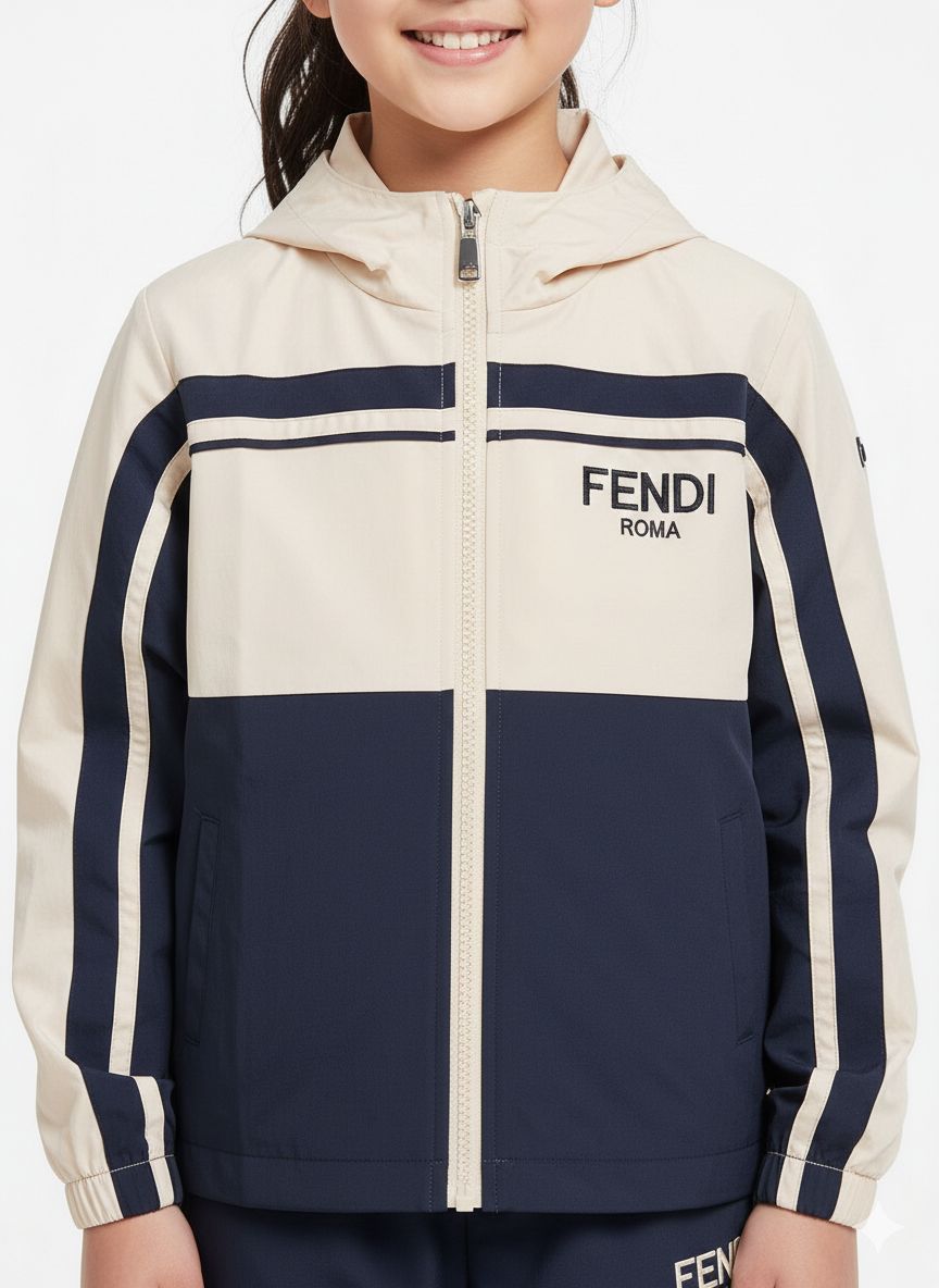 Fendi - Kids Unisex Color-Block Tracksuit Set - Navy & Beige
