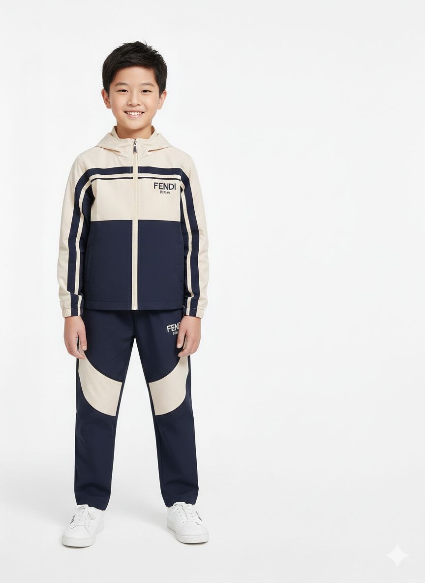 Fendi - Kids Unisex Color-Block Tracksuit Set - Navy & Beige