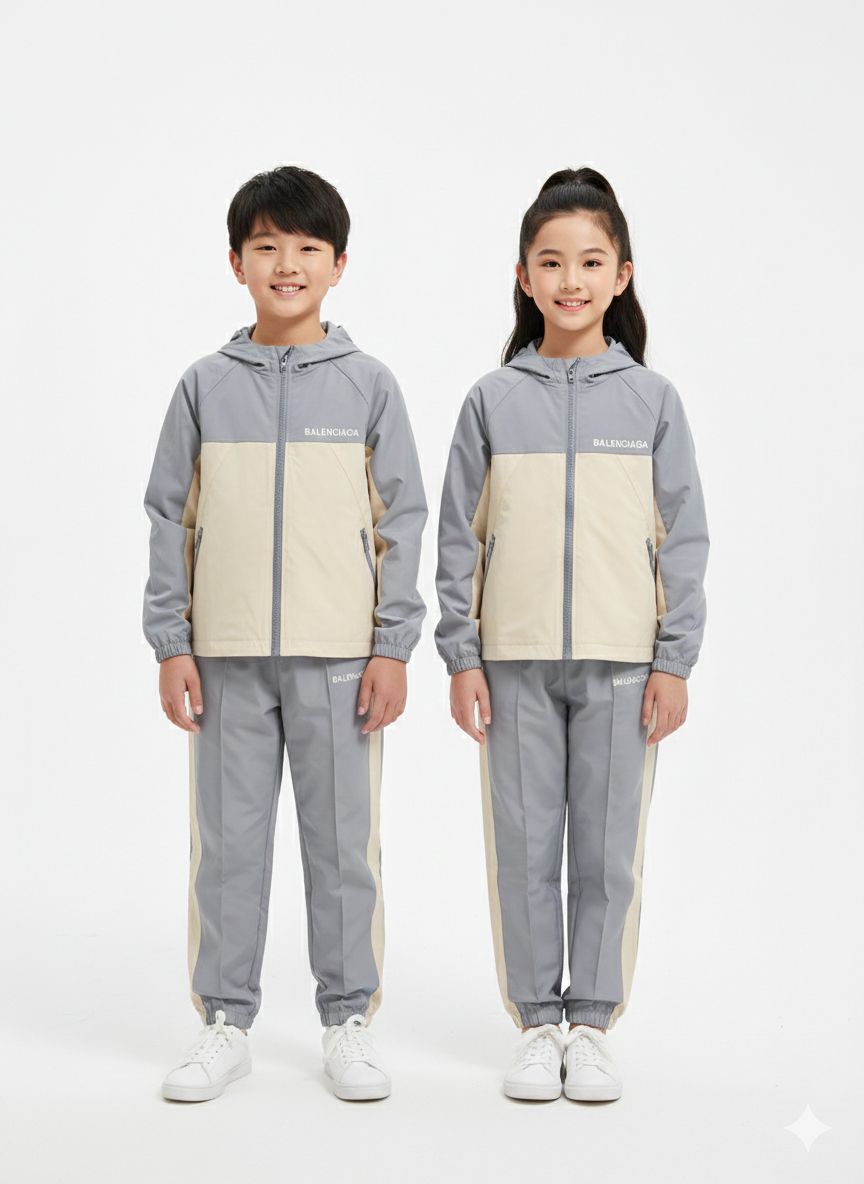 Balenciaga - Kids Unisex Color-Block Tracksuit Set - Grey & Beige