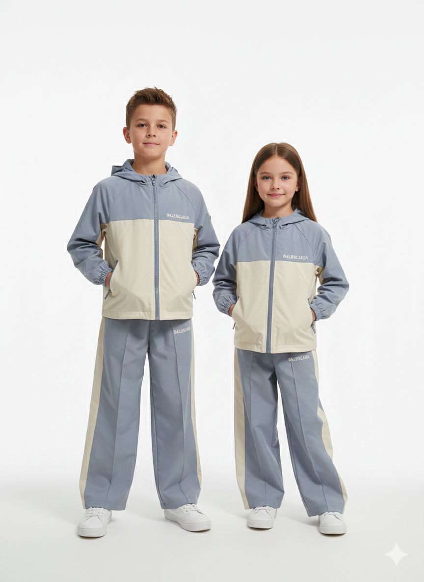 Balenciaga - Kids Unisex Color-Block Tracksuit Set - Grey & Beige
