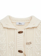 Dior - Girls' Cream Cable Knit Cardigan with Floral Embroidery