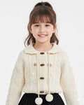 Dior - Girls' Cream Cable Knit Cardigan with Floral Embroidery