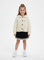 Dior - Girls' Cream Cable Knit Cardigan with Floral Embroidery