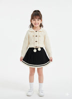 Dior - Girls' Cream Cable Knit Cardigan with Floral Embroidery
