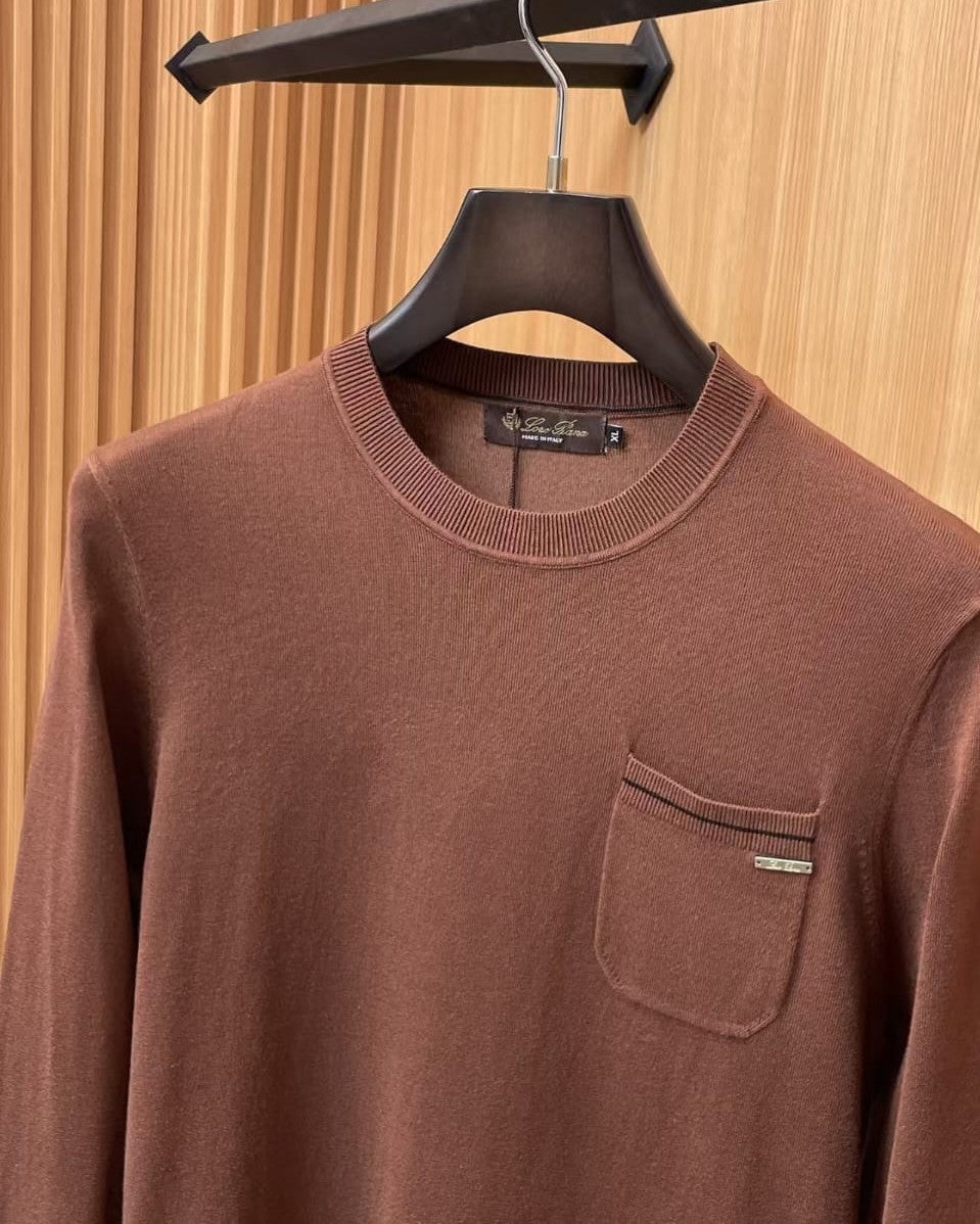 Loro Piana - Brown Knit Crew Neck Sweater