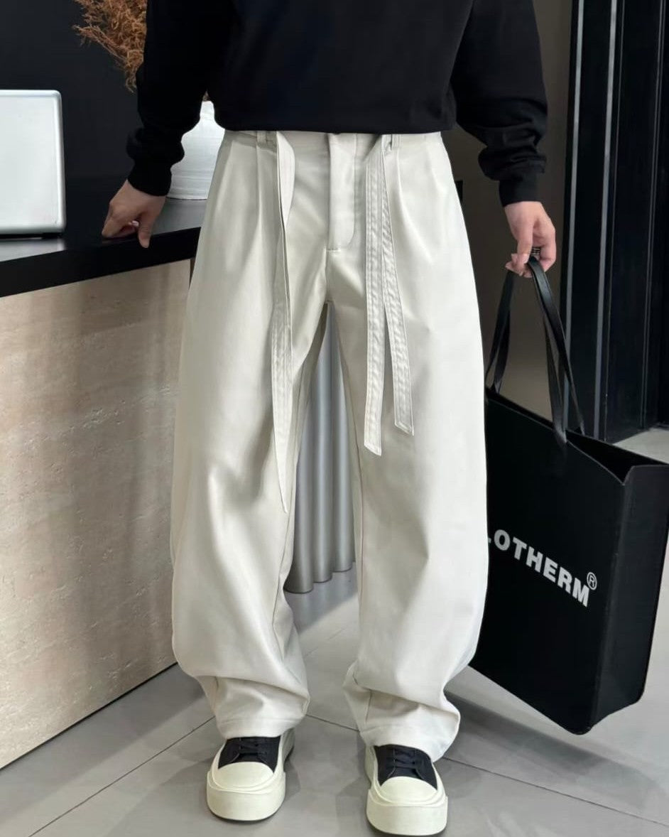 Maison Margiela - Off-White Loose-Fit Trousers with Tie Belt