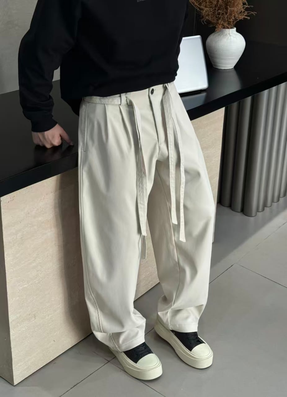 Maison Margiela - Off-White Loose-Fit Trousers with Tie Belt