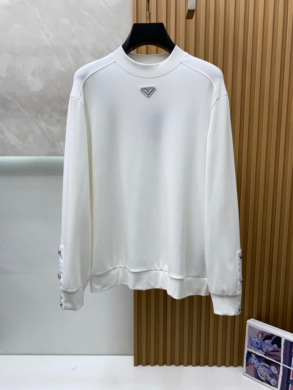 Prada White Mock Neck Sweatshirt with Sleeve Buttons