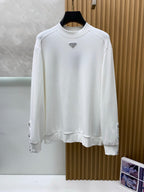 Prada White Mock Neck Sweatshirt with Sleeve Buttons