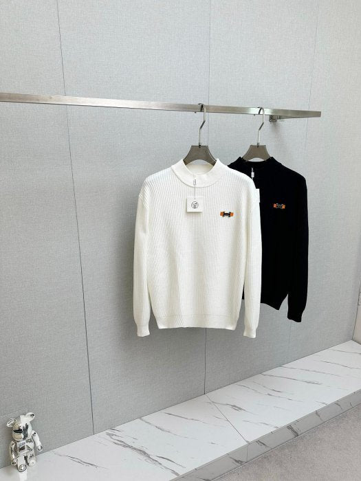 Hermes - Men's H Logo Mock Neck Ribbed Knit Sweater