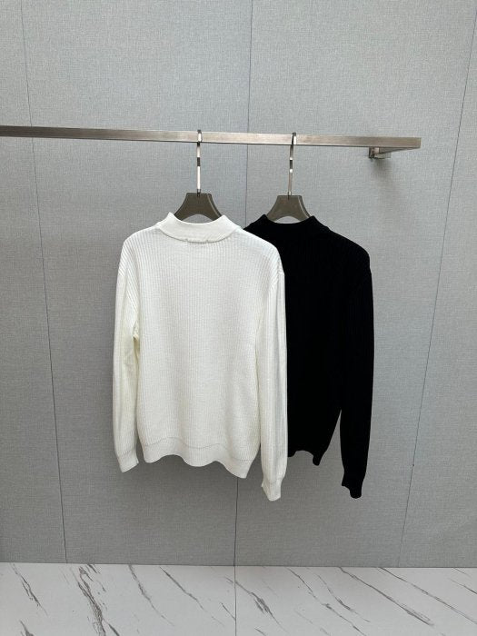 Hermes - Men's H Logo Mock Neck Ribbed Knit Sweater