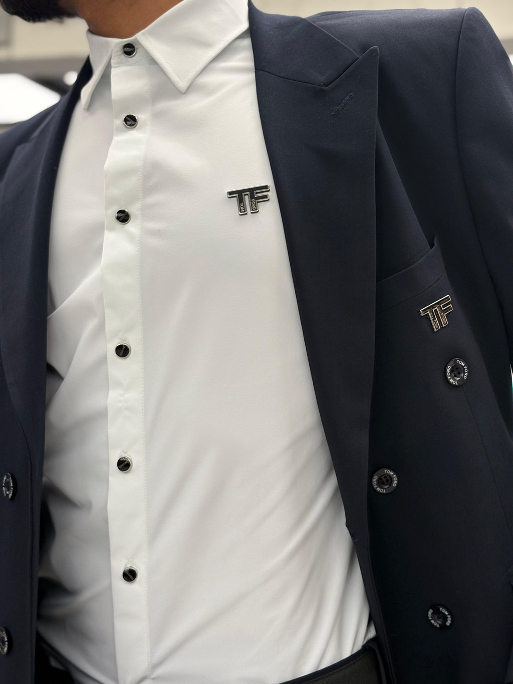 Tom Ford - Signature Double-Breasted Peak Lapel Navy Suit