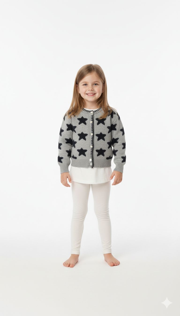 Dior - Kids Grey Star Intarsia Knit Cardigan with Pearl Buttons