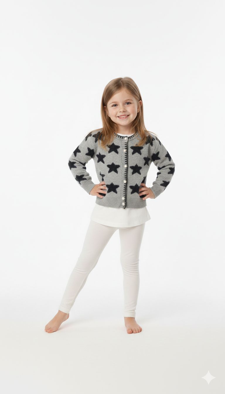Dior - Kids Grey Star Intarsia Knit Cardigan with Pearl Buttons
