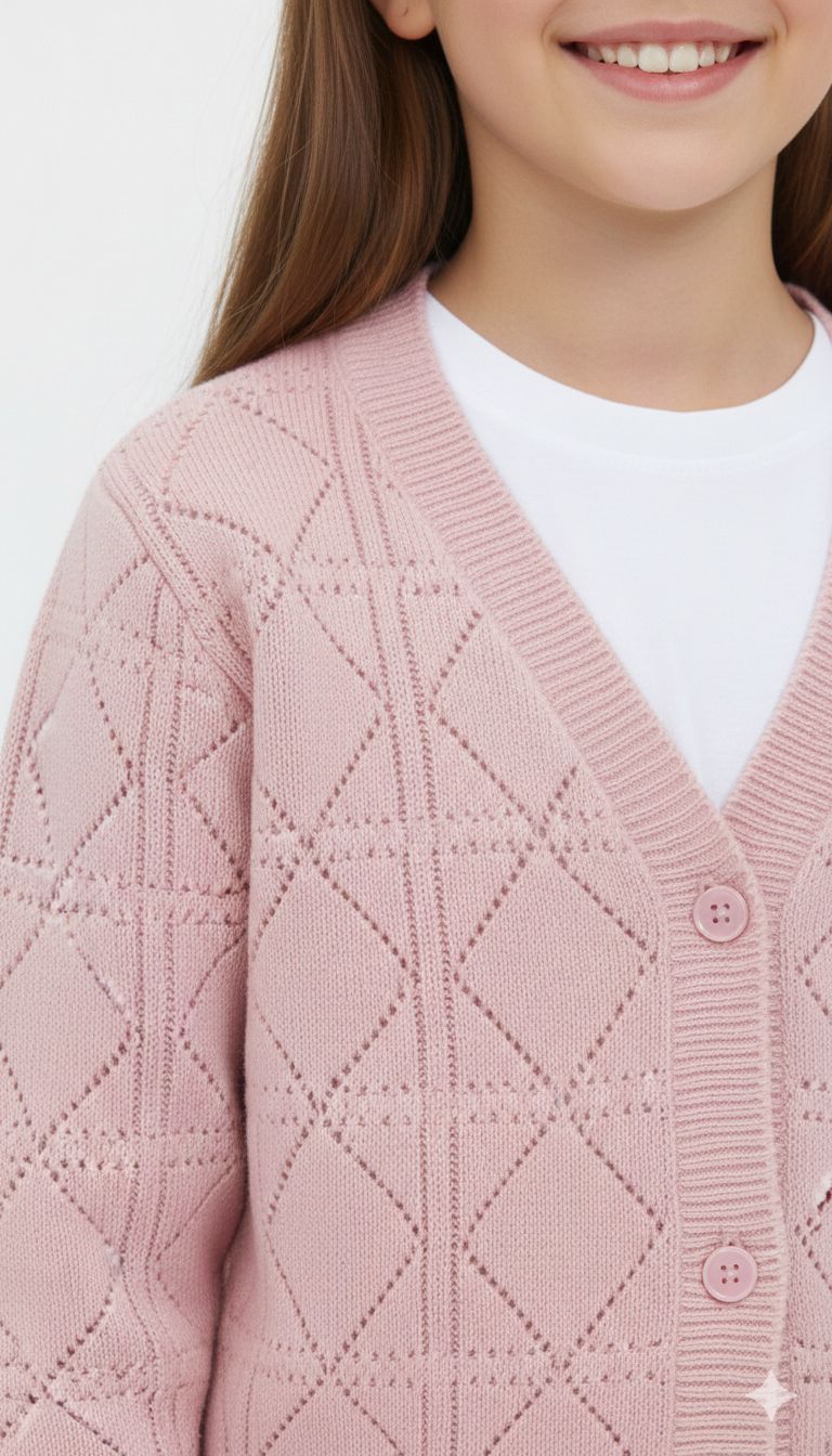 Dior - Kids Pink Pointelle Diamond Knit Cardigan (Also in Light Blue)